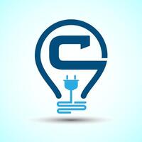Initial alphabet C with an electric bulb and plug. Electricity logo design template vector