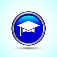 Graduation Hat Icon Design Illustration, Academic Cap Icon For Apps and Websites, Blue Color Round Button Design vector