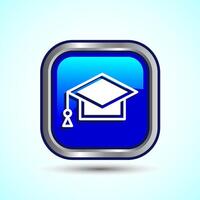 Graduation Hat Icon Design Illustration, Academic Cap Icon For Apps and Websites, Blue Color Square Button Design vector