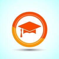 Graduation Hat Icon Design Illustration, Academic Cap Icon For Apps and Websites, Orange Color Button Design vector
