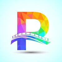 Initial alphabet P with bridge sign. Abstract bridge logo design template. Low poly logo for construction business and company identity. vector