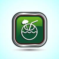 Tropical Drink Icon Design Illustration, Icon For Apps and Websites, Green Color Square Button Design vector