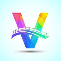 Initial alphabet V with bridge sign. Abstract bridge logo design template. Low poly logo for construction business and company identity. vector