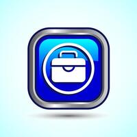 Briefcase Icon Design Illustration, Bag Icon For Apps and Websites, Blue Color Square Button Design vector