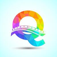 Initial alphabet Q with bridge sign. Abstract bridge logo design template. Low poly logo for construction business and company identity. vector