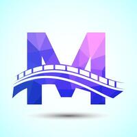 Initial alphabet M with bridge sign. Abstract bridge logo design template. Low poly logo for construction business and company identity. vector