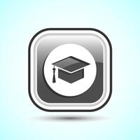 Graduation Hat Icon Design Illustration, Academic Cap Icon For Apps and Websites, Gray Color Square Button vector