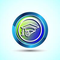 Graduation Hat Icon Design Illustration, Academic Cap Icon For Apps and Websites, Glossy Round Button Design vector