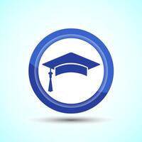 Graduation Hat Icon Design Illustration, Academic Cap Icon For Apps and Websites, Blue Color Button Design vector