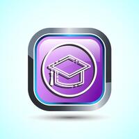 Graduation Hat Icon Design Illustration, Academic Cap Icon For Apps and Websites, Pink Color Square Button Design vector