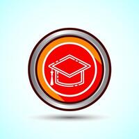 Graduation Hat Icon Design Illustration, Academic Cap Icon For Apps and Websites, Orange Shadow Button Design vector