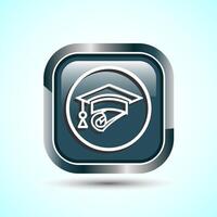 Graduation Hat Icon Design Illustration, Academic Cap Icon For Apps and Websites, Gray Color Square Button Design vector