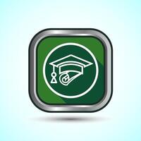 Graduation Hat Icon Design Illustration, Academic Cap Icon For Apps and Websites, Green Shadow Button Design vector