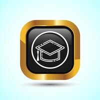 Graduation Hat Icon Design Illustration, Academic Cap Icon For Apps and Websites, Gold Color Square Button Design vector