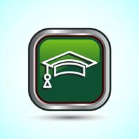 Graduation Hat Icon Design Illustration, Academic Cap Icon For Apps and Websites, Green Color Square Button Design vector