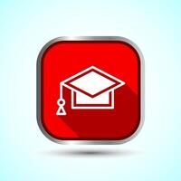 Graduation Hat Icon Design Illustration, Academic Cap Icon For Apps and Websites, Red Shadow Button Design vector