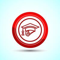 Graduation Hat Icon Design Illustration, Academic Cap Icon For Apps and Websites, Red Color Button Design vector
