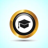 Graduation Hat Icon Design Illustration, Academic Cap Icon For Apps and Websites, Gold Color Round Button Design vector