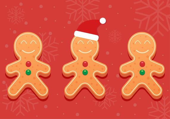 Festive gingerbread, funny gingerbread men on a red background.