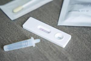 Rapid Antigen Test kit with with negative result during swab COVID-19 testing. Coronavirus Self nasal or Home test, Autumn exacerbation of viruses. High quality photo