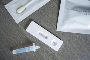 Rapid Antigen Test kit with with negative result during swab COVID-19 testing. Coronavirus Self nasal or Home test, Autumn exacerbation of viruses. High quality photo
