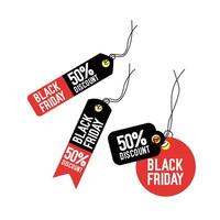art Set of Black Friday price tag red and black color illustration design and 50 off tag or discount tag design vector