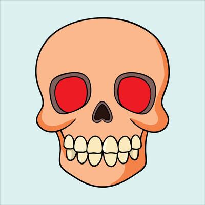 A cartoon skull with red eyes
