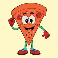 A cartoon slice of pizza character with a thumbs up vector