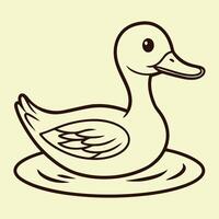 A duck is floating in a pond in a line drawing vector