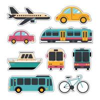 Transportation icons set, including a car, bus, airplane, bicycle and train vector