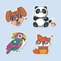 Stickers with animals, birds and panda vector