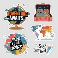 Travel stickers set with a suitcase, globe and map vector