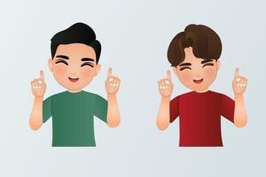 Smiling Man Pointing index finger Upwards in t-shirt vector