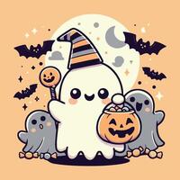 Simple Ghost Halloween Illustration With Cream Background vector