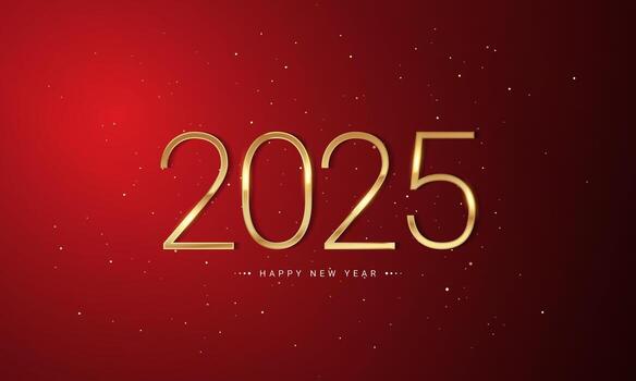 2025 Happy New Year Background Design with golden number on red background. vector