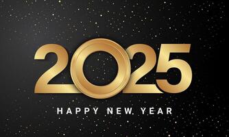 2025 Happy New Year Design with golden number on black background. vector
