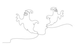 Halloween scary ghosts wearing hats continuous one-line drawing. vector