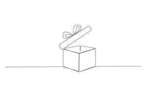 Birthday gift box continuous line drawing. Open box outline isolated on white background. vector