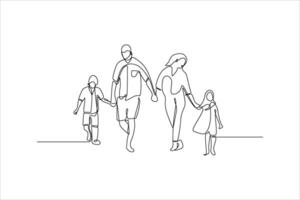 continuous line drawing of a family holding hands vector