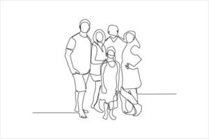 continuous line drawing of a family posing with a child vector