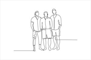 continuous line drawing of three people standing vector