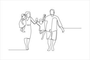 continuous line drawing drawing of a family with children vector