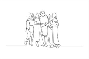 continuous line drawing of a group of friends posing vector