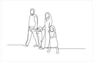 continuous line drawing of a family with children vector