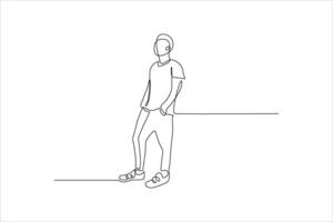 Continuous line drawing of a man standing alone vector