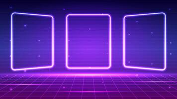 Retro frame cyberpunk technology style background. Frame neon background concept. Design for wireframe, light, grid, landscapes, retro, 80s, 90s. vector