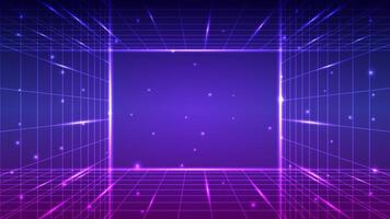 Digital retro dark background. Technology cyberpunk concept. Design for abstract wireframe, 80s, 90s, neon, light, cyberpunk, magic, portal, retro, future, digital. vector