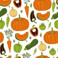 Seamless pattern with orange and green vegetables. graphics. vector