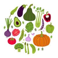 Round composition with vegetables isolate on white background. graphics. vector