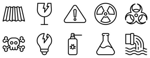 Hazardous Waste and Materials Icon Set Cautionary Line Style Collection for Safety and Compliance vector